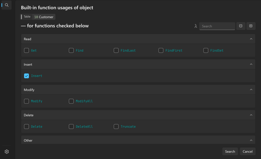 Prism for AL: Select built-in functions to search for