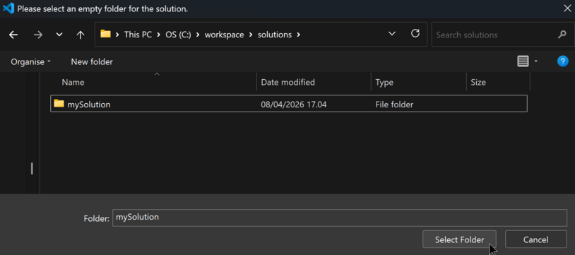 Prism for AL Select an empty folder for solution