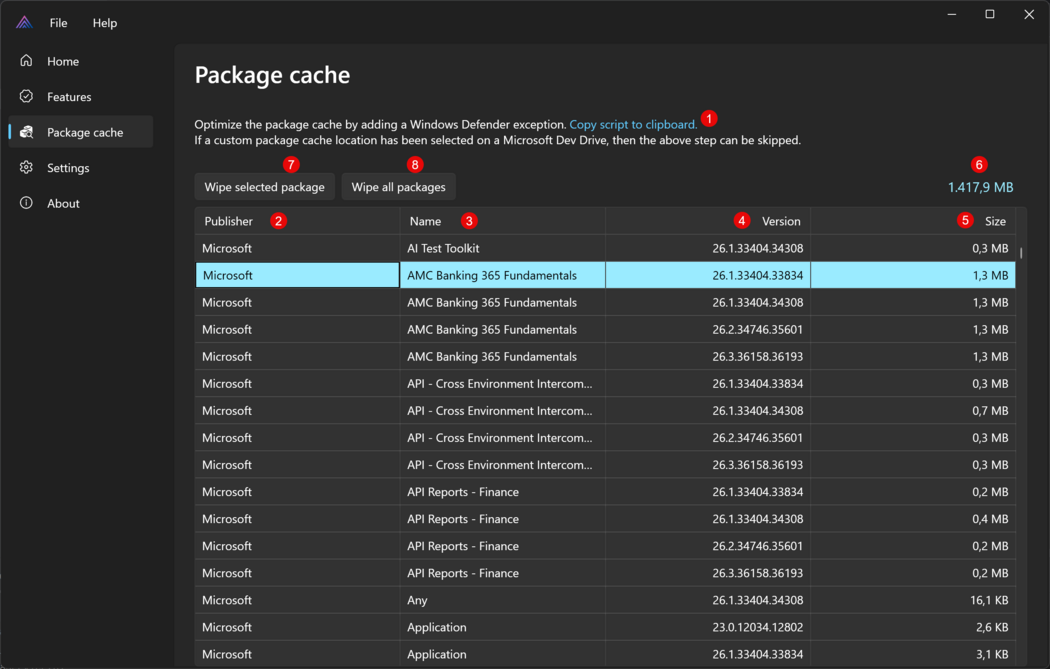 Prism for AL - Main window with package cache page