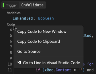 Prism for AL code section context menu