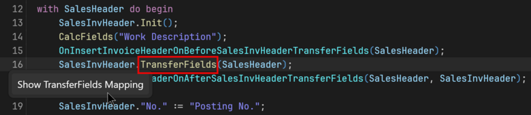 Prism for AL object view transferfields context menu