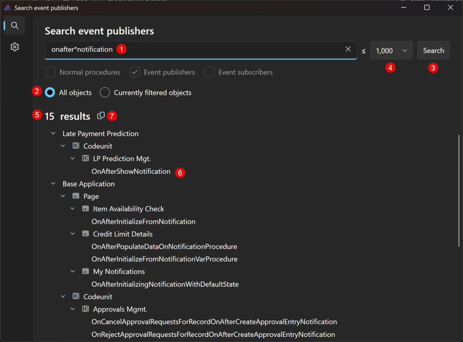 Prism for AL: Search event publishers by name