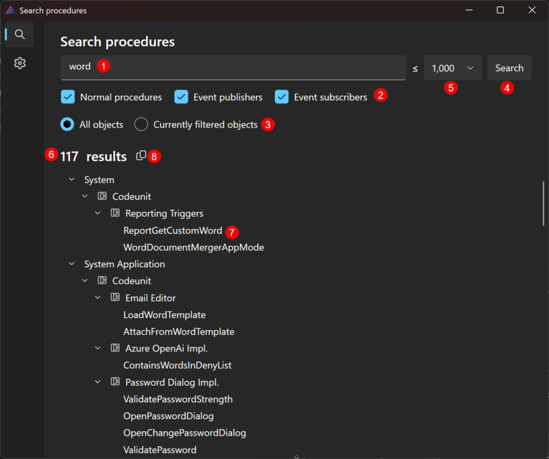 Prism for AL: Search procedures by name