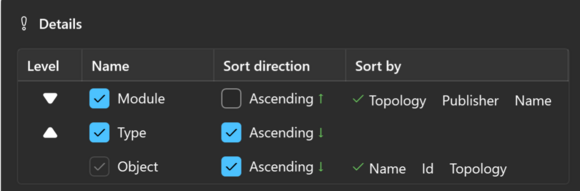 Prism for AL object index grouping and sorting