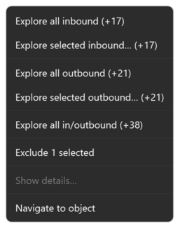 Prism for C/AL Explore table relations context menu over two selected table cards