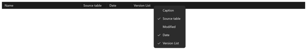 Prism for C/AL expanded object index with the column menu open on the column headers