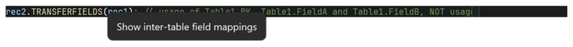 Prism for C/AL Prism tab with the context menu of a TRANSFERFIELDS call open