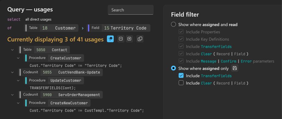 Prism for C/AL: Find usages filter