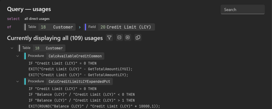 Prism for C/AL: find usages