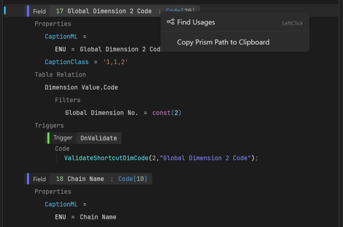 Prism for C/AL: View triggers, properties etc directly