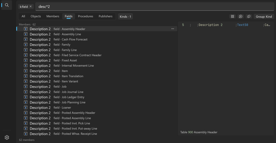 Prism for C/AL: search fields by name