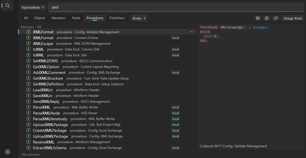 Prism for C/AL: search procedures by name