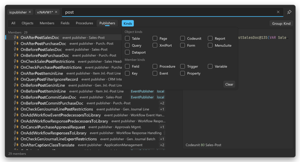 Prism for C/AL: Universal Search narrowed by filter token pills