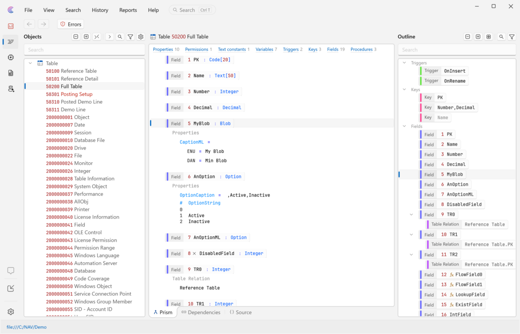 Prism for C/AL: a workspace window in the light theme